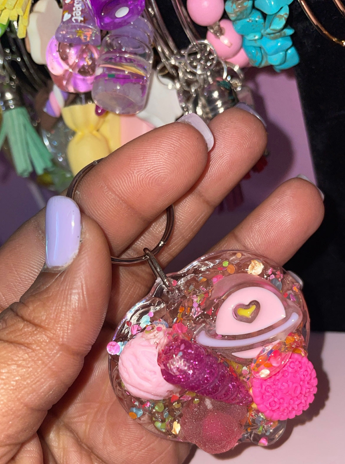 “ Pink Asteroid “  I Heart Custom Keychain