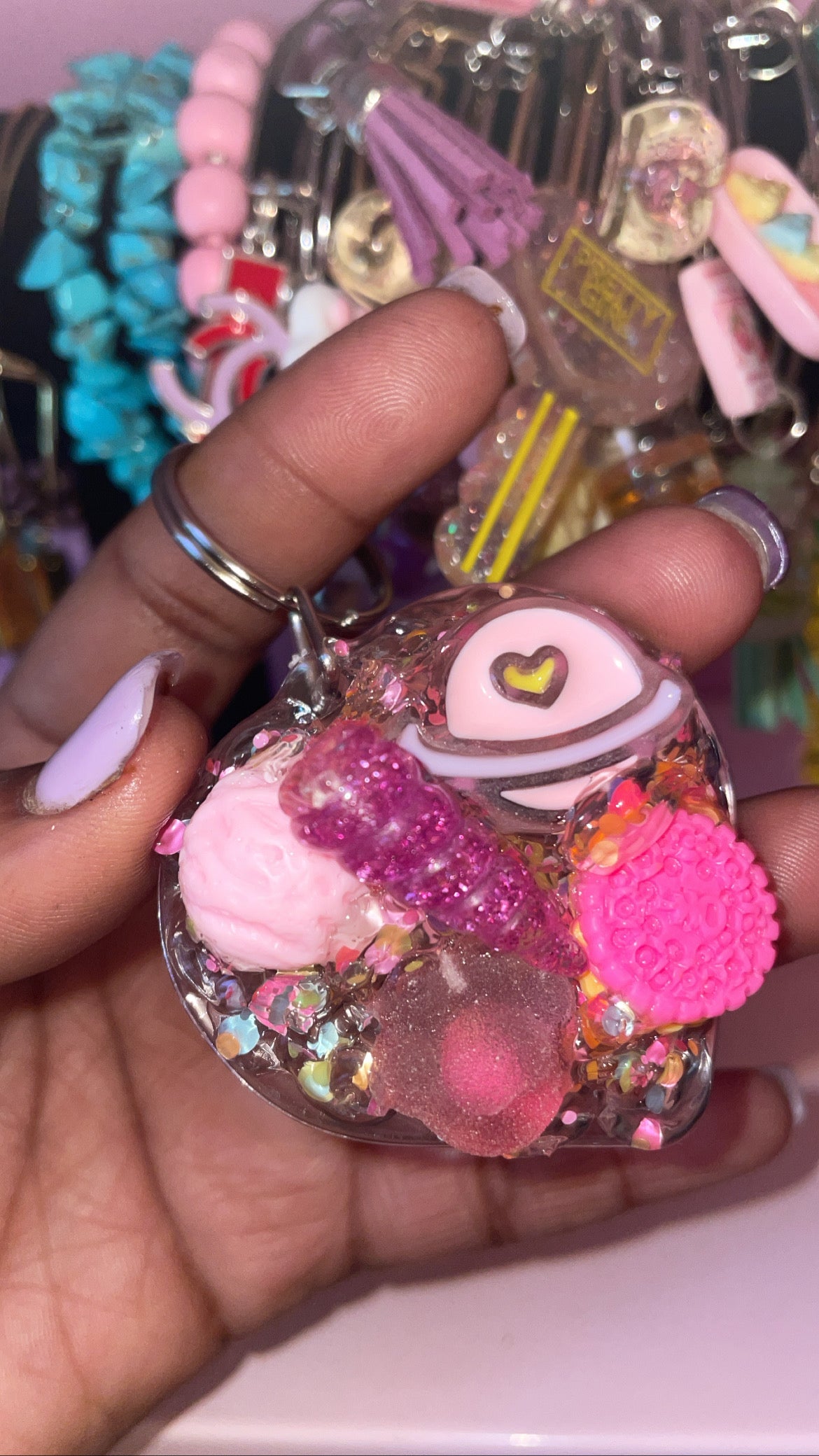 “ Pink Asteroid “  I Heart Custom Keychain