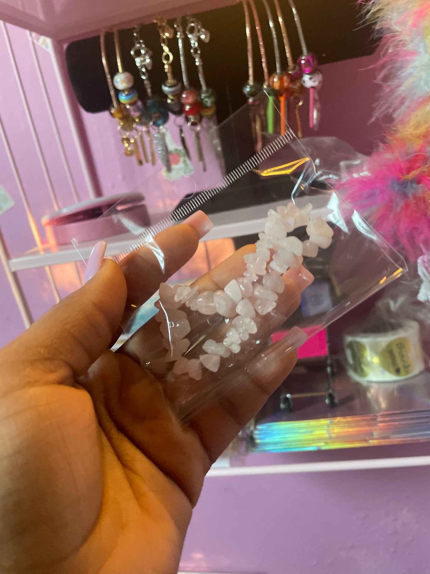 Rose Quartz ( Pink ) Crystal Chipped Bracelet 1PC