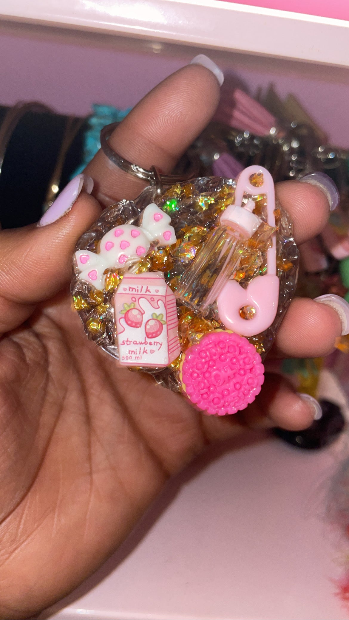 “ Think Pink “ I Heart Custom Keychain