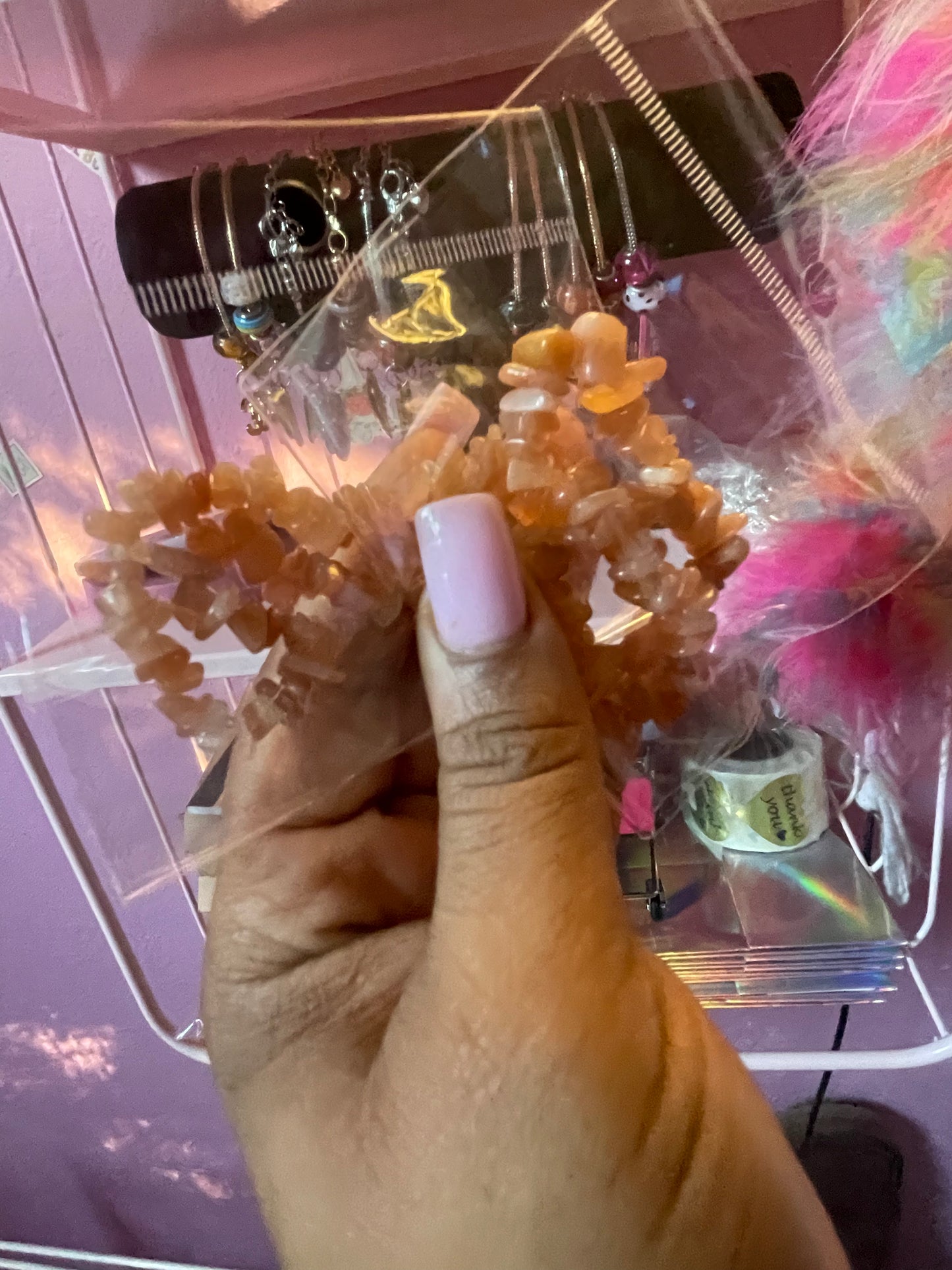 Sunstone ( Pink/Brown ) Crystal Chipped Bracelet 1Pc
