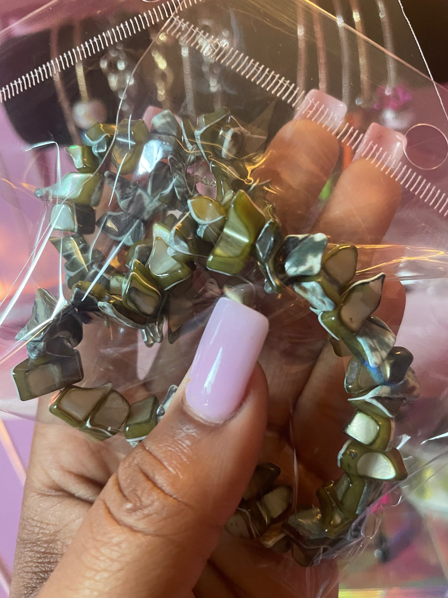 Serpentine ( Dark Green ) Crystal Chipped Bracelet 1Pc
